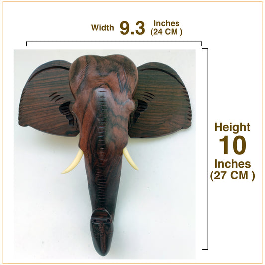 10-Inch Hand-Carved Kerala Elephant Head Wall Hanging in Rosewood – Deluxe Finish