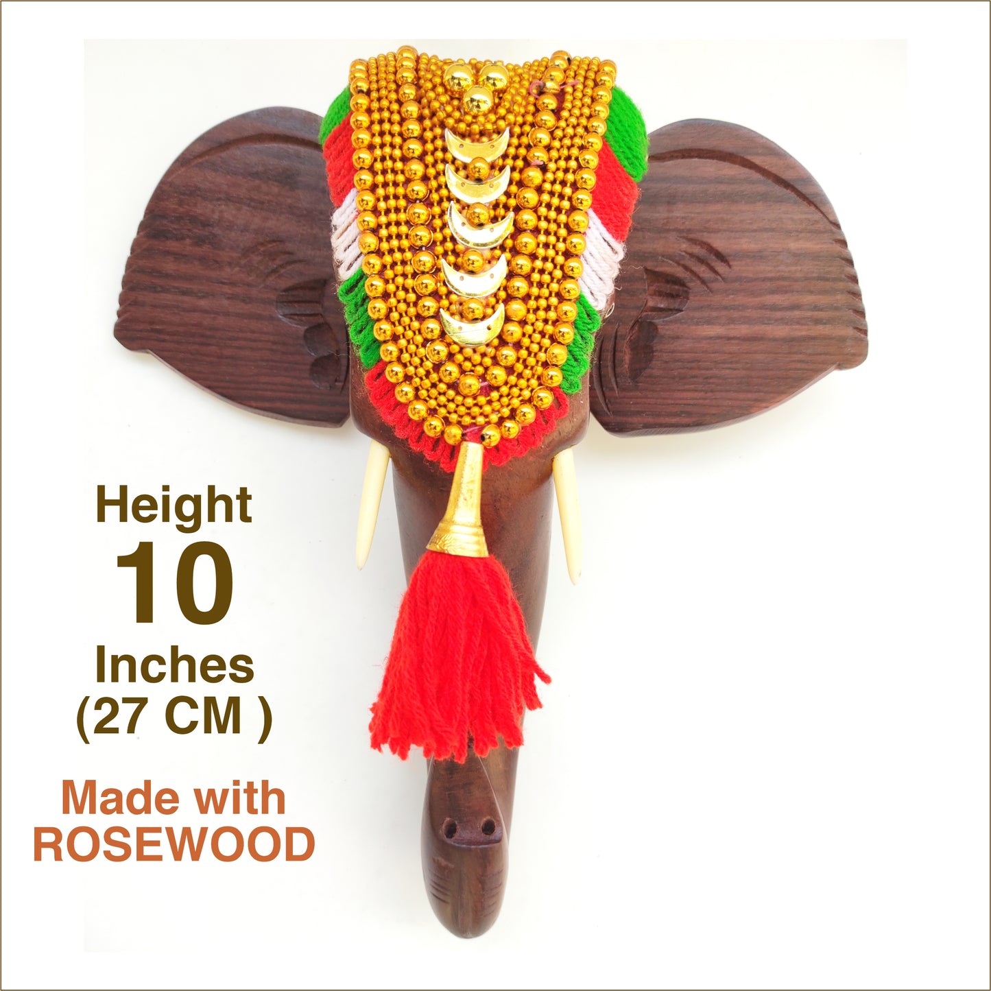 10-Inch Handcrafted Rosewood Elephant Head Wall Hanging with Nettipattom