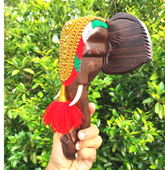 10-Inch Handcrafted Rosewood Elephant Head Wall Hanging with Nettipattom