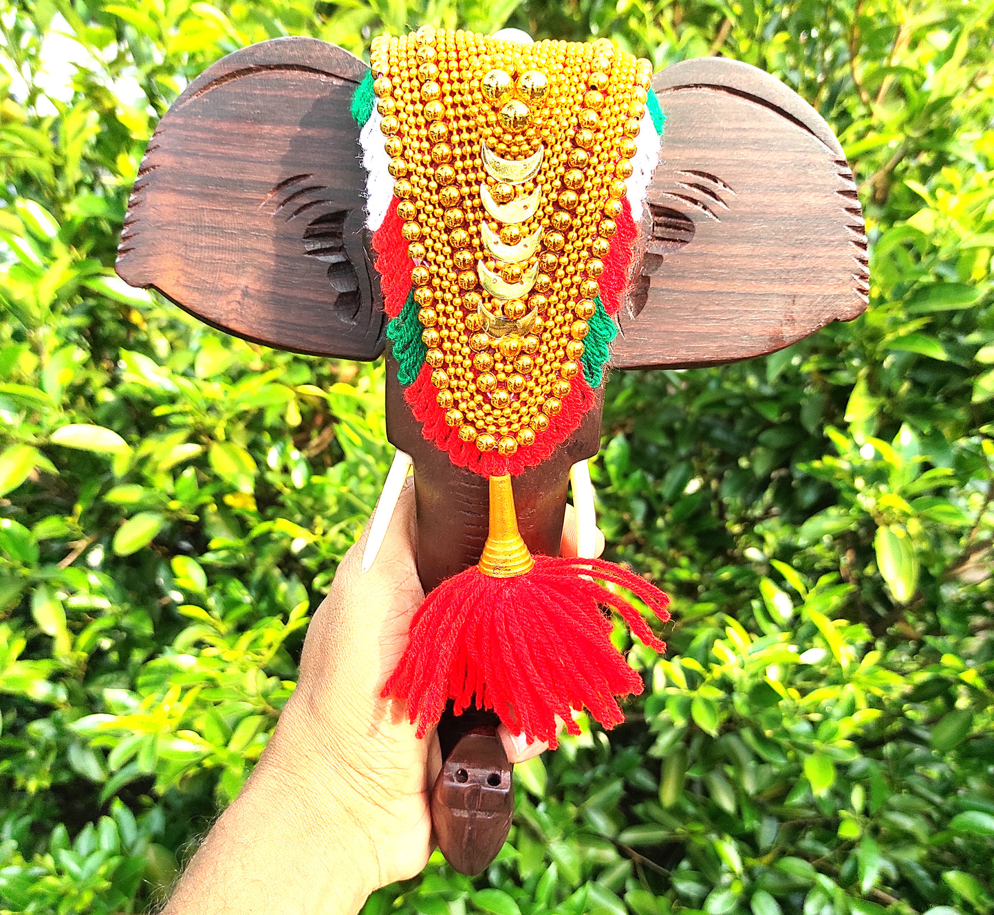 10-Inch Handcrafted Rosewood Elephant Head Wall Hanging with Nettipattom
