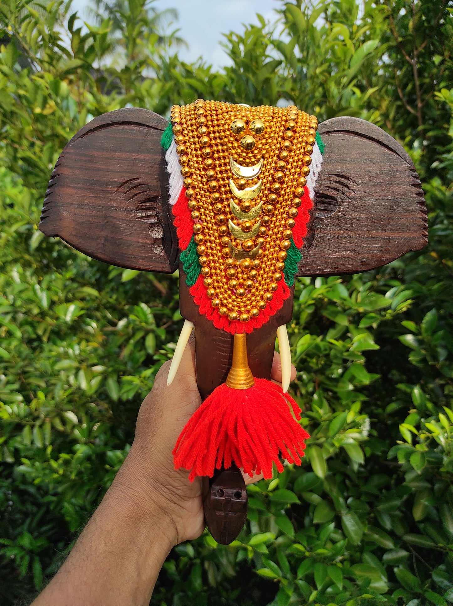 10-Inch Handcrafted Rosewood Elephant Head Wall Hanging with Nettipattom