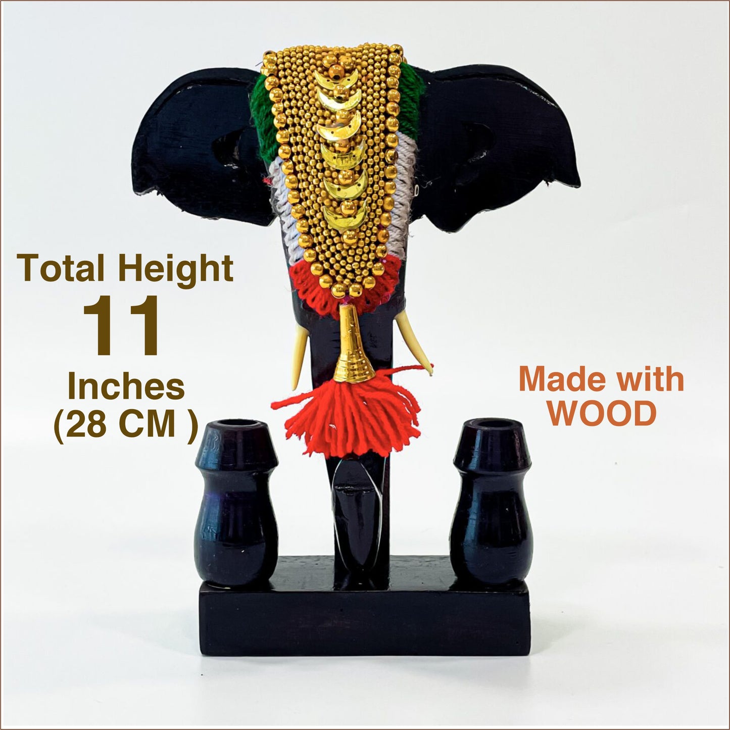 Handcrafted Mahogany Elephant Head Pen Holder with Nettipattom – 11 Inch | Kerala Traditional Decor