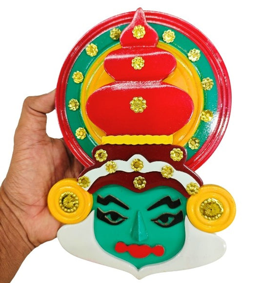 10-Inch Multicolored Wooden Kathakali Face Wall Hanging | Hand-Painted Traditional Decor for Home & Gifting
