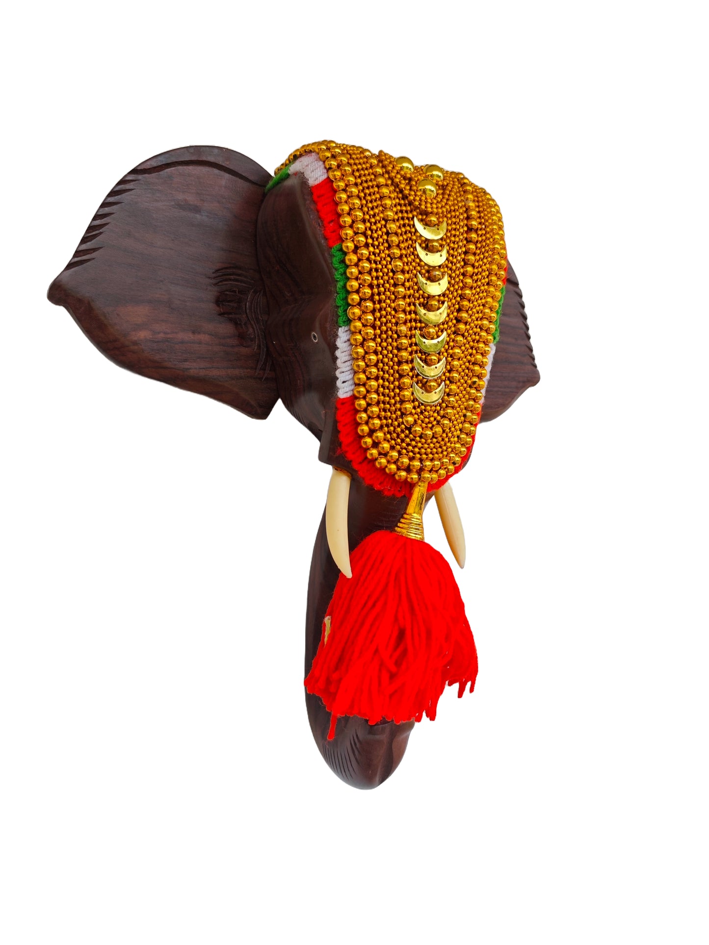 12-Inch Handcrafted Rosewood Elephant Head Wall Hanging with Nettipattom for home decor and gifting