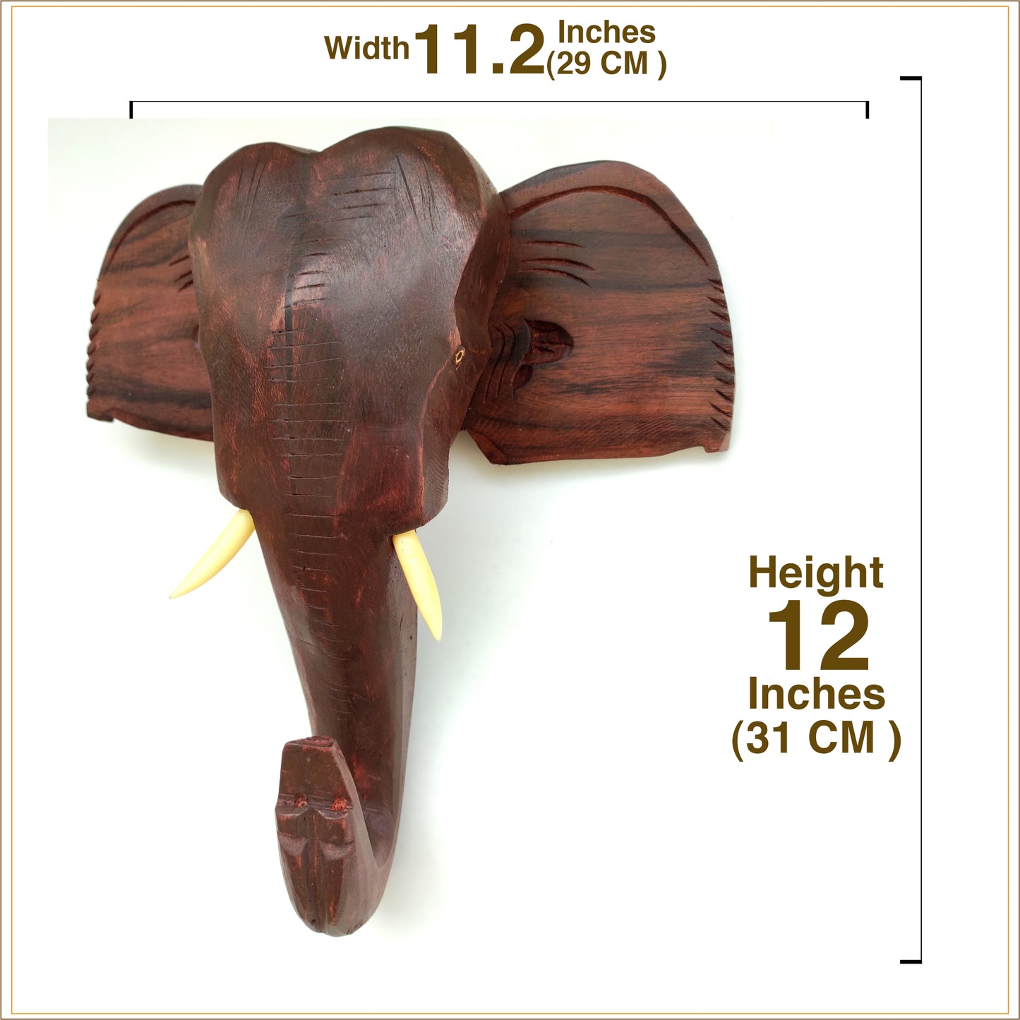 Handcrafted Wooden Elephant Head Wall Hanging – 12 Inch | Traditional Kerala Art