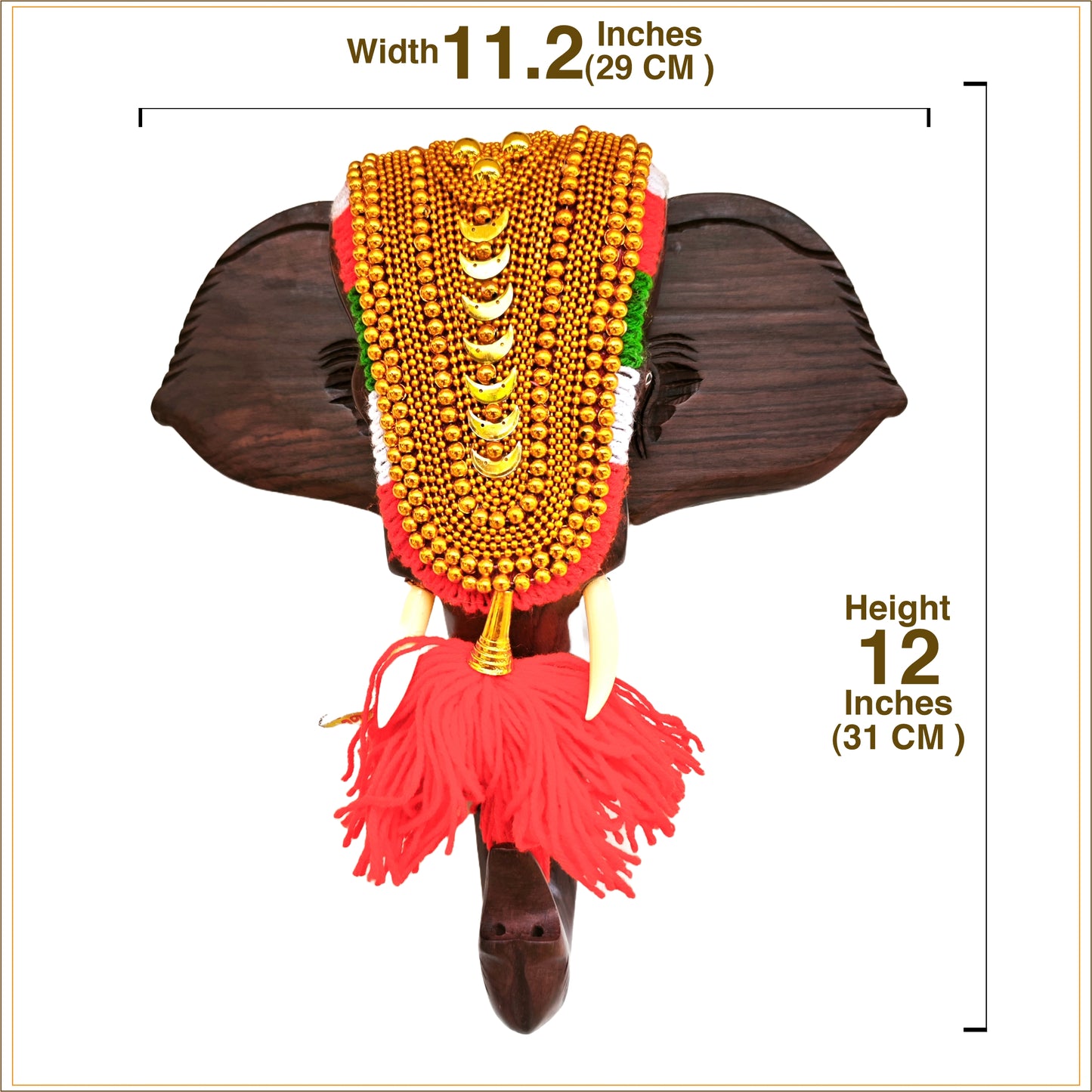 12-Inch Handcrafted Rosewood Elephant Head Wall Hanging with Nettipattom for home decor and gifting
