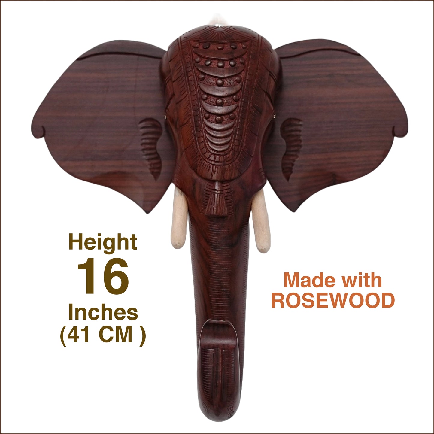 Wooden Hand-Carved Nettipattom on Kerala Elephant Head for Wall Decor and Gifting (16 Inches)