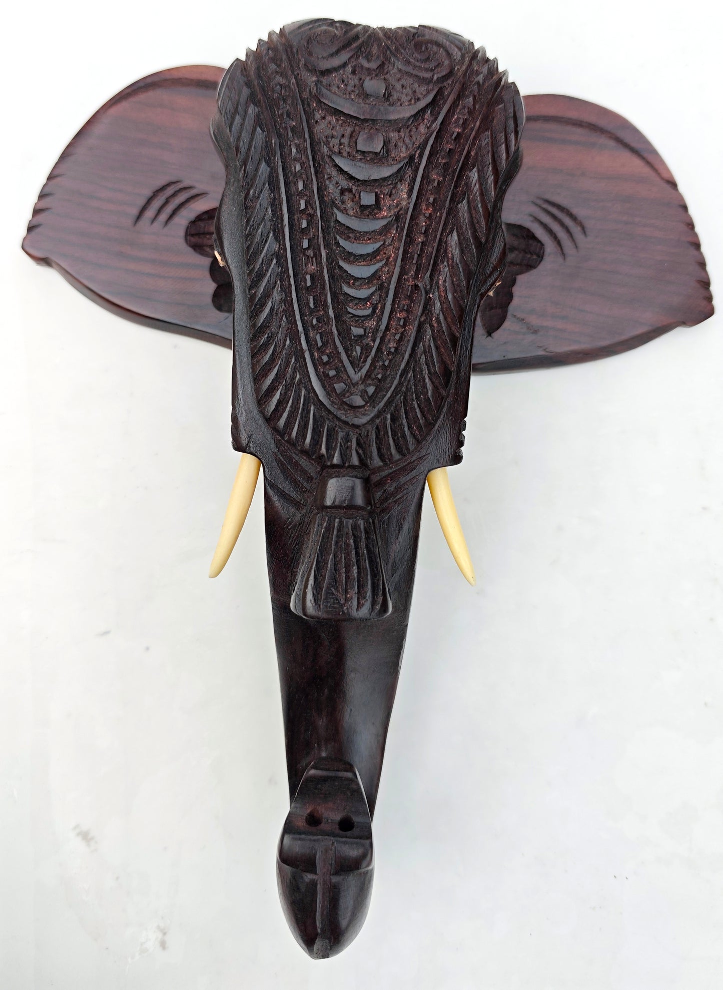 10-Inch Hand-Carved Kerala Elephant Head Wall Décor with Nettipattom | Premium Rosewood | Home decor