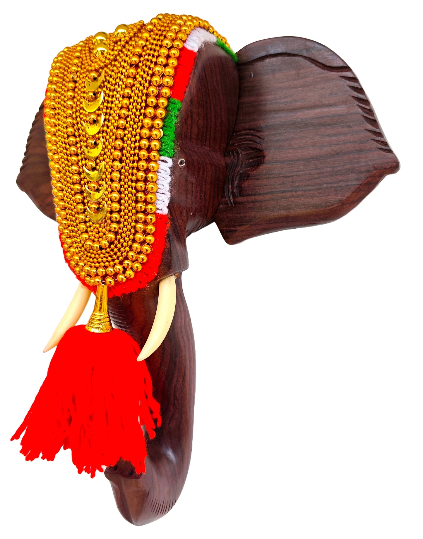 12-Inch Handcrafted Rosewood Elephant Head Wall Hanging with Nettipattom for home decor and gifting