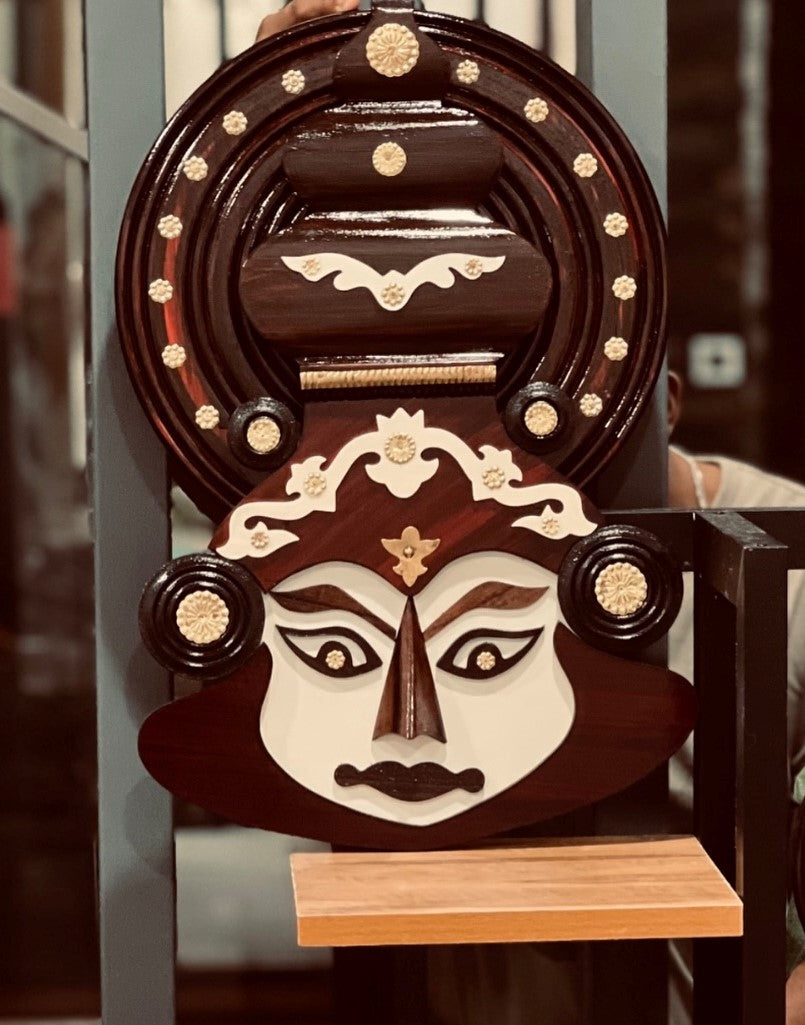 Ethnic Kathakali Wall Hanging – 30 Inch Rosewood Mask with Brass Details