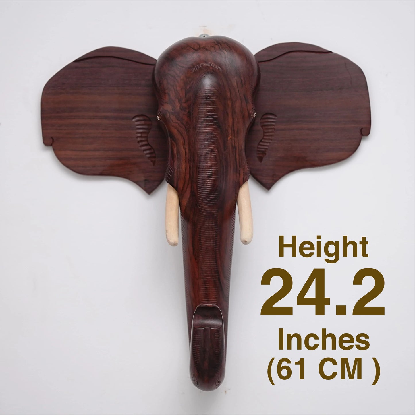 24-Inch Handcrafted Wooden Elephant Head Wall Hanging – Kerala Ethnic Wall Décor and Gift Piece