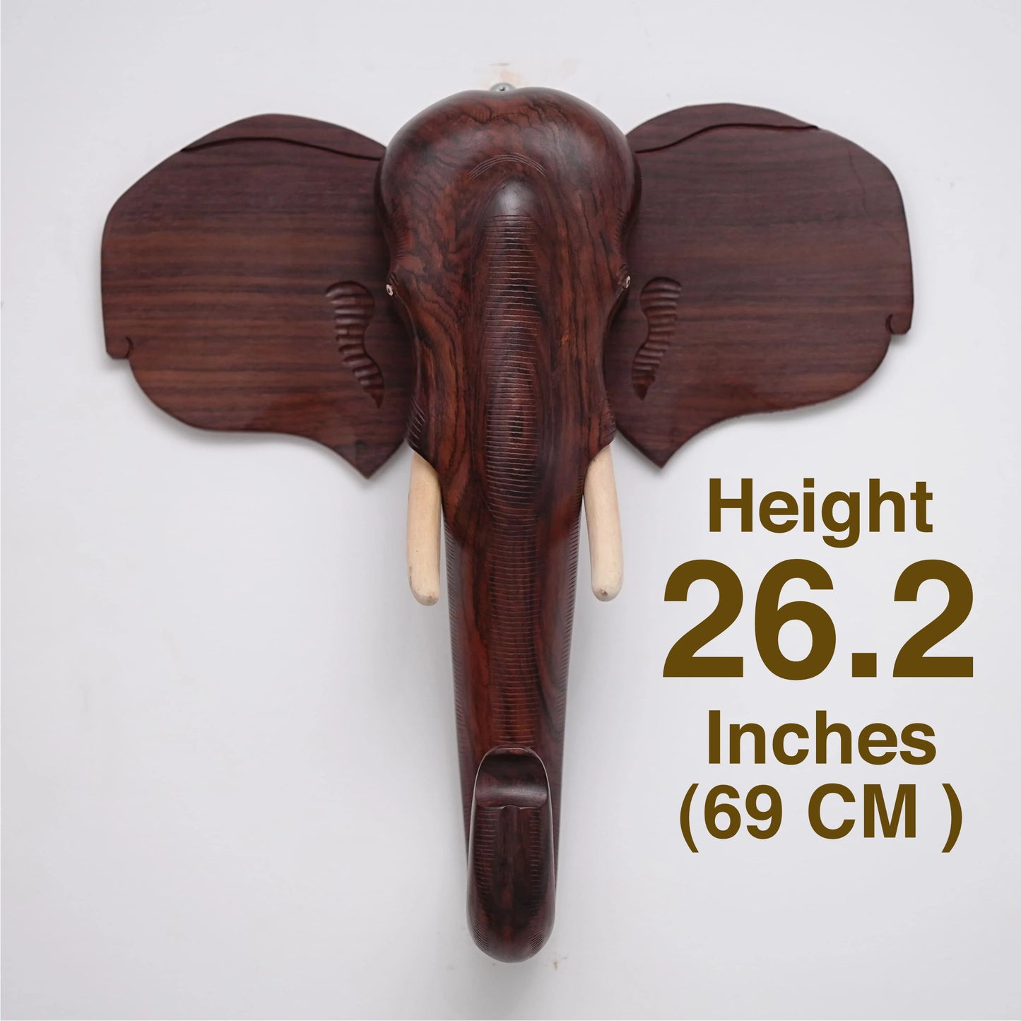 26-Inch Handcrafted Wooden Elephant Head Wall Hanging – Kerala Traditional Wall Decor for Gifting & Interiors
