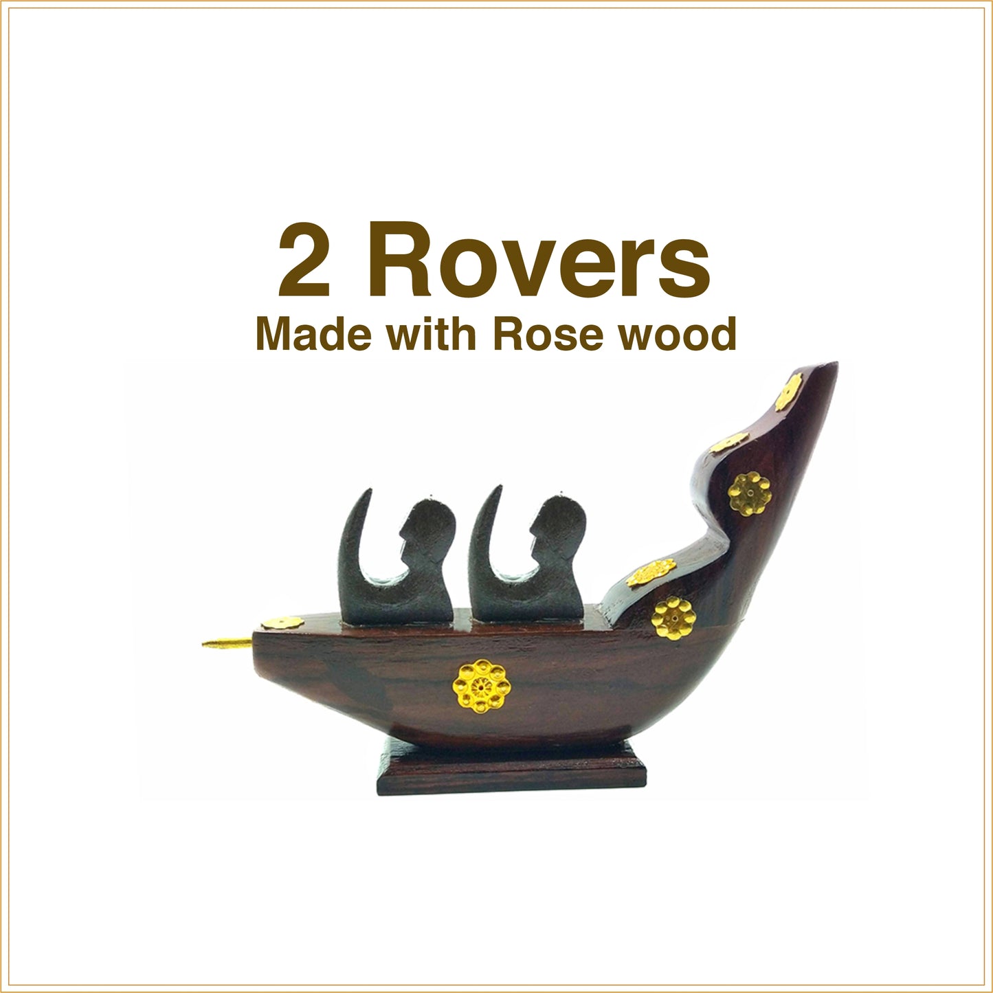 Chundan Vallam Miniature with 2 Rowers – Handcrafted Rosewood Snake Boat with Brass Detailing