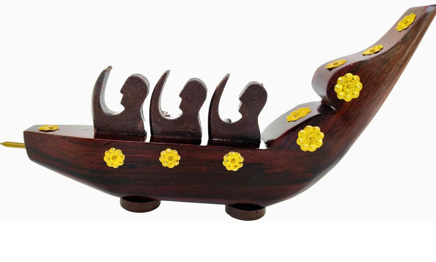 Handcrafted Rosewood Chundan Vallam Miniature with 3 Rowers