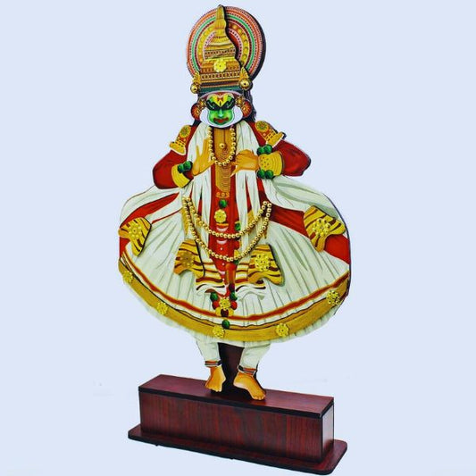 10-Inch Handcrafted Kathakali Wooden Figurine with Stand – Traditional Kerala Art Decor