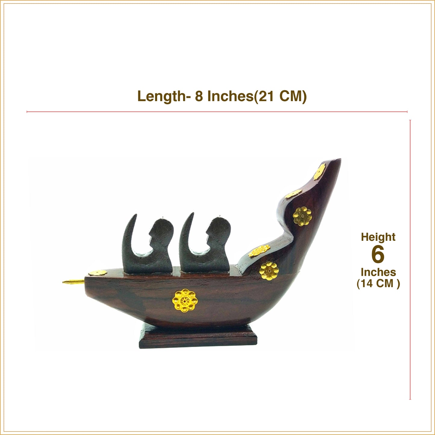 Chundan Vallam Miniature with 2 Rowers – Handcrafted Rosewood Snake Boat with Brass Detailing