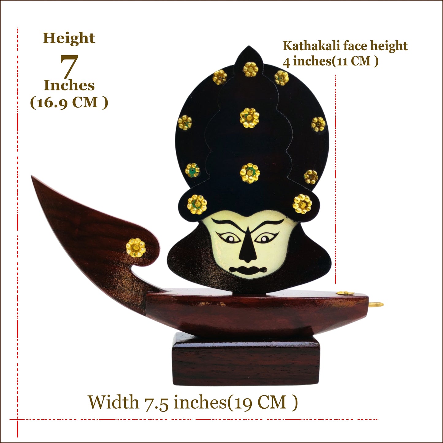 Wooden Kerala Traditional Chundan Boat Curio Miniature with Kathakali Face – 7.5 Inch Height