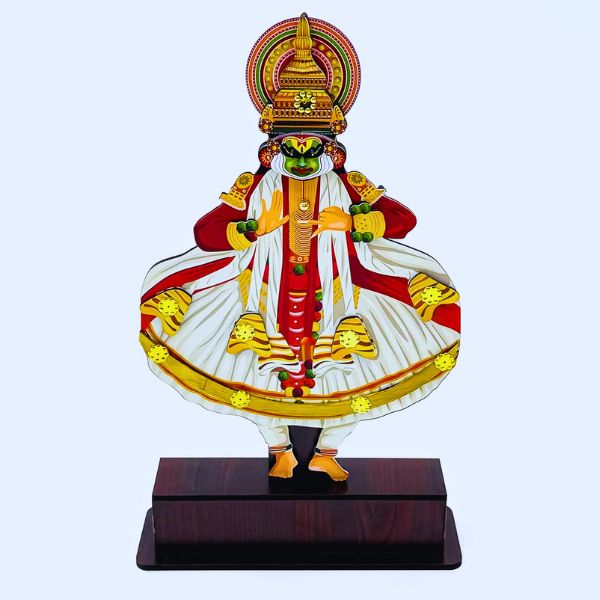 10-Inch Handcrafted Kathakali Wooden Figurine with Stand – Traditional Kerala Art Decor