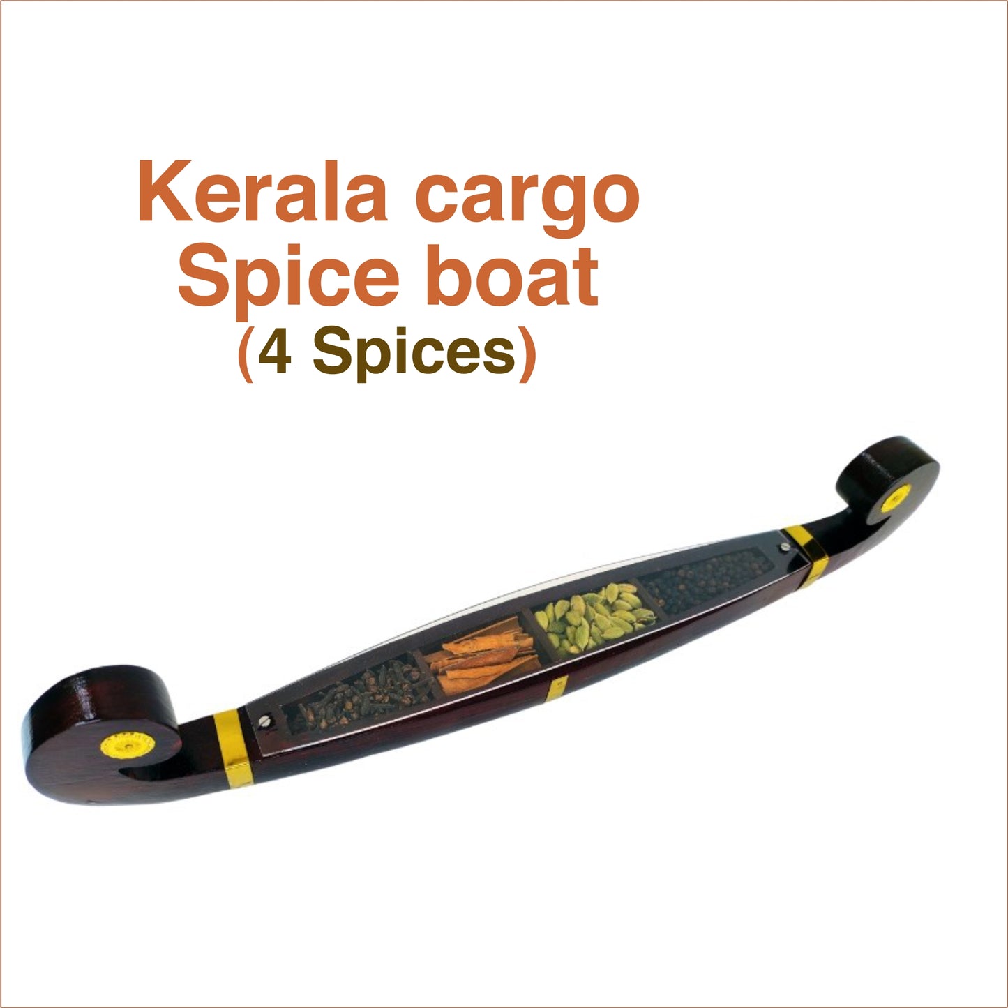 Miniature Odi Vallom Spice Boat with 4 Authentic Spices – Handcrafted Kerala Decor and Gift