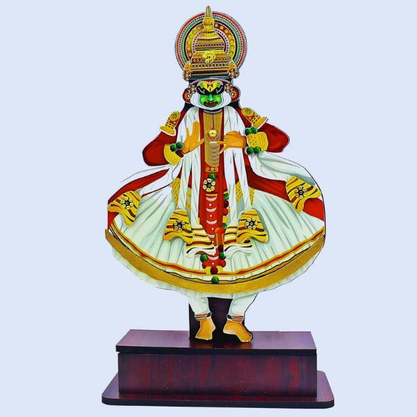 10-Inch Handcrafted Kathakali Wooden Figurine with Stand – Traditional Kerala Art Decor