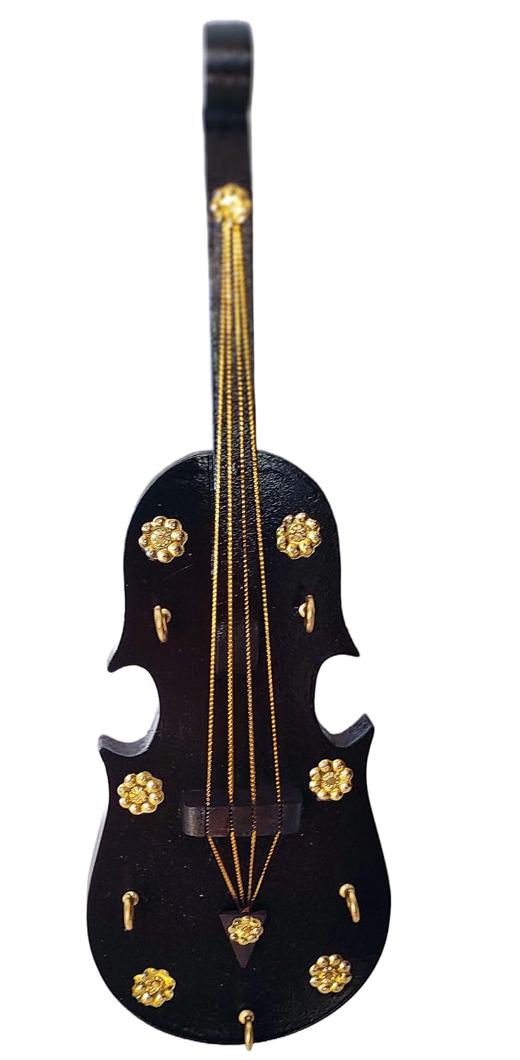 Handcrafted Violin-Shaped Wooden Key Holder – 5 Hooks | Wall & Door Mounted Home Decor
