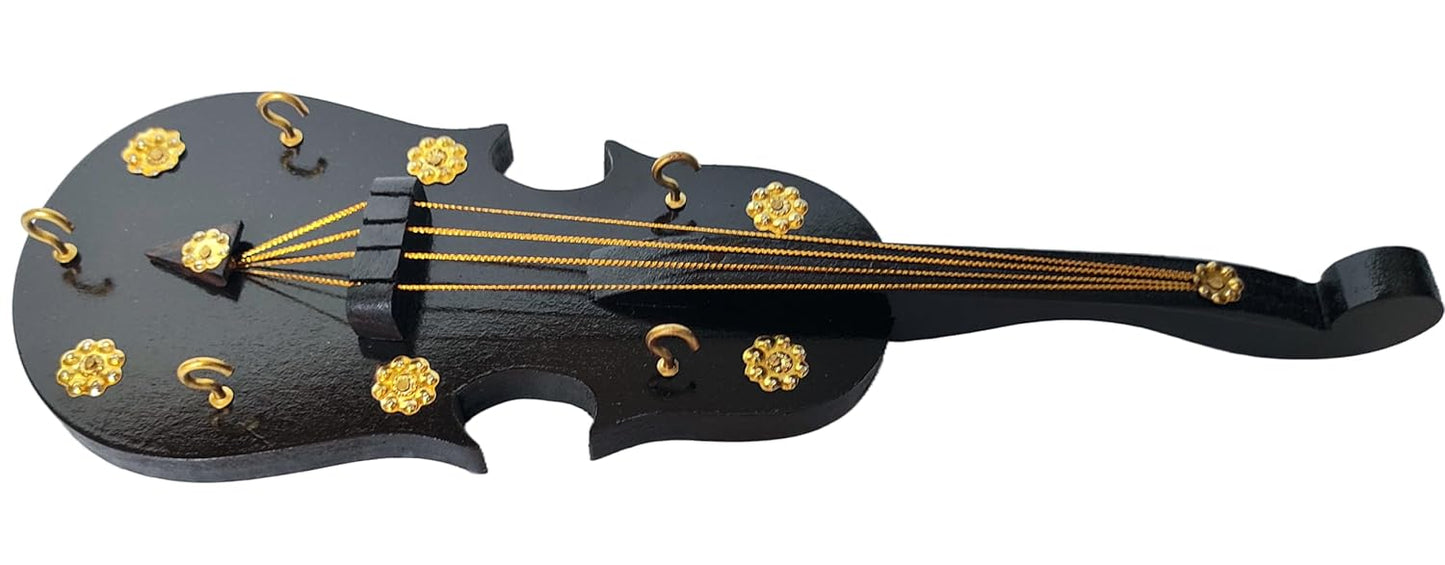Handcrafted Violin-Shaped Wooden Key Holder – 5 Hooks | Wall & Door Mounted Home Decor