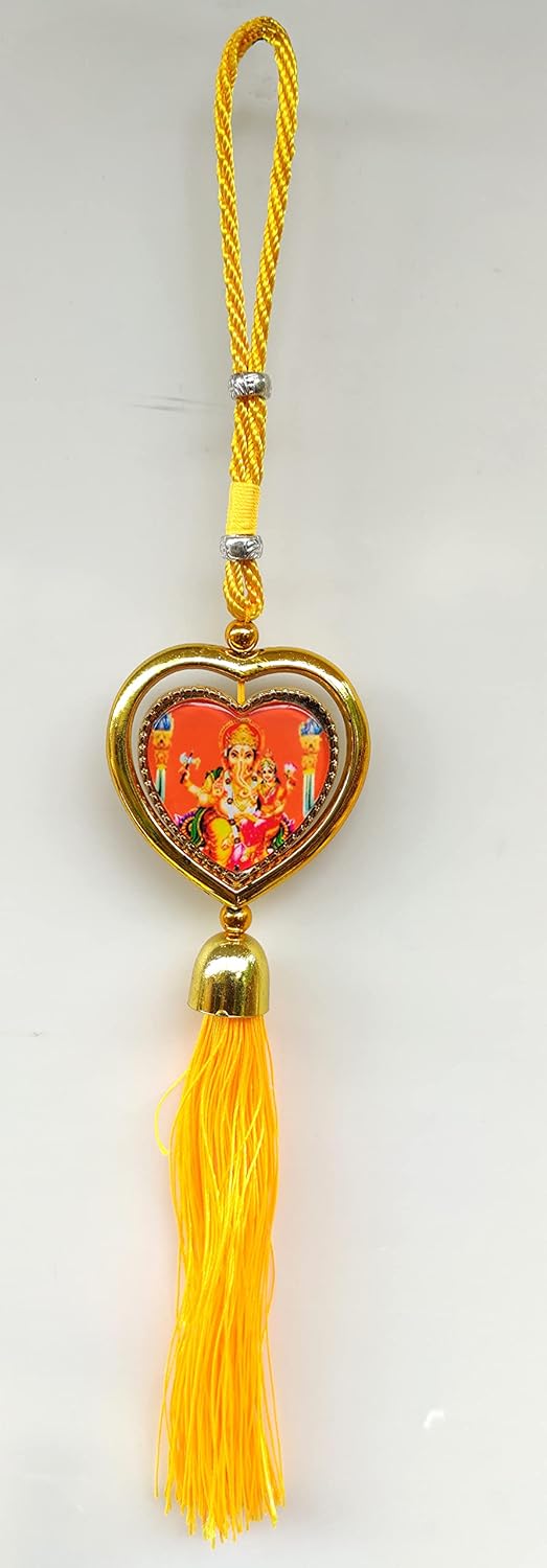 5-Inch Double-Sided Ganesha Car Hanging – Oval Nettipattam Style