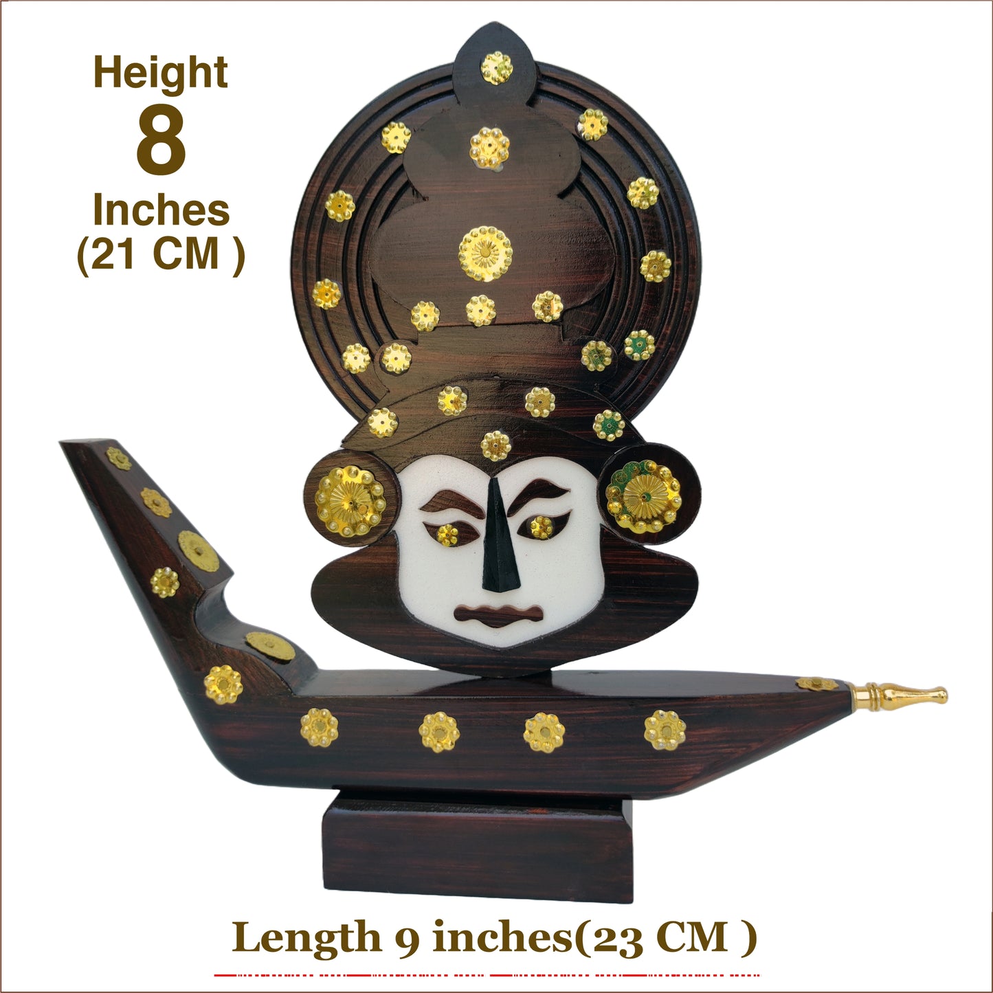 Handcrafted Kerala Chundan Vallam Miniature with Kathakali Face – 9.5-Inch Wooden Decor Showpiece