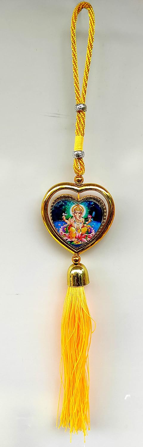 5-Inch Double-Sided Ganesha Car Hanging – Oval Nettipattam Style