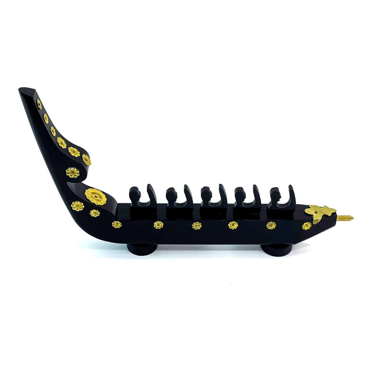 Traditional Kerala Chundan Vallam (Snake Boat) Miniature – 5 Rowers | Handcrafted in Mahogany with Brass Detailing