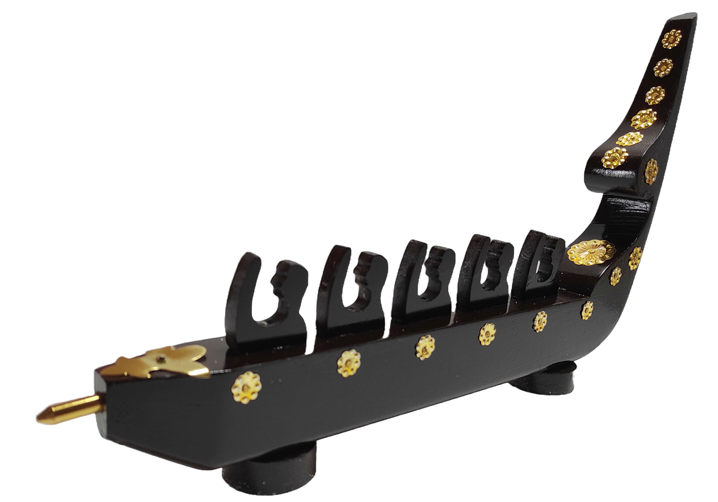 Traditional Kerala Chundan Vallam (Snake Boat) Miniature – 5 Rowers | Handcrafted in Mahogany with Brass Detailing