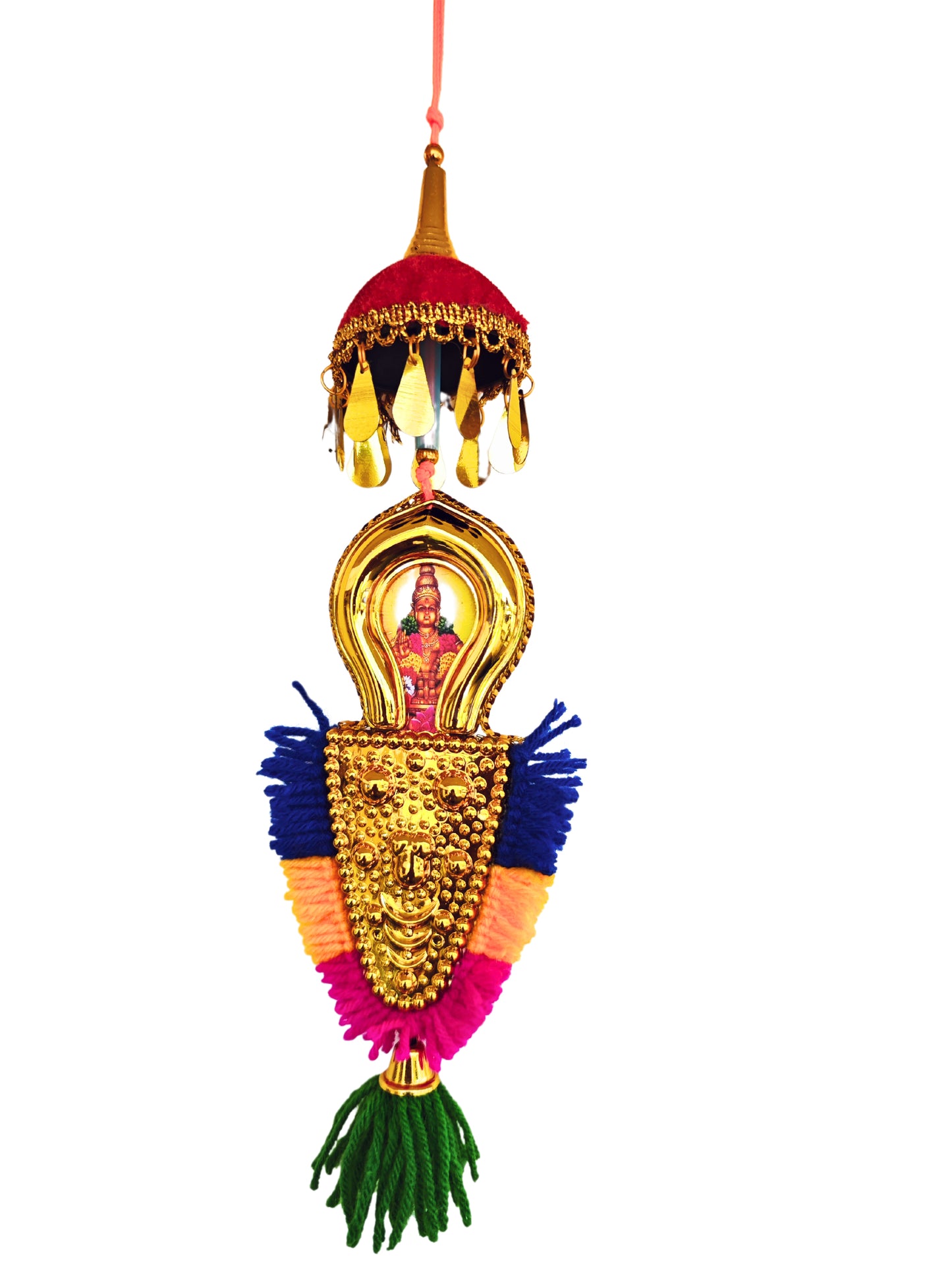 Car Hanging Nettipattom with Double-Sided Designs of Lord Ganesh & Sree Ayyappan – 7 Inch Oval Frame | Handcrafted Rearview Mirror Charm