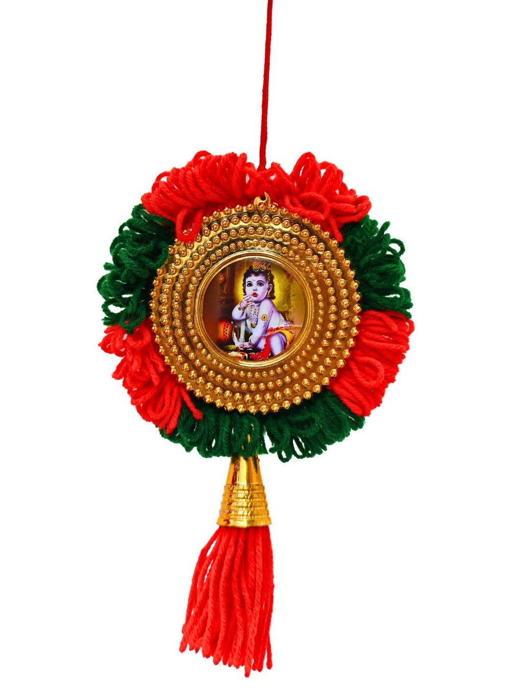 Double-Sided Car Hanging Nettipattom with Sree Ganesha & Sree Krishna | Handcrafted Rearview Mirror Charm – Kerala-Inspired Décor