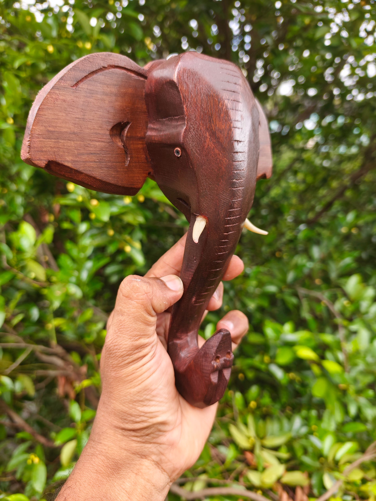 Handcrafted Wooden Elephant Head Wall Hanging – 8 Inch | Kerala Traditional Decor