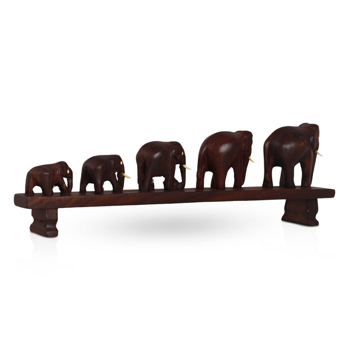 Five Elephants Crossing a Bridge | Kerala Art Decor-Handcrafted Rosewood Elephant Figurine –