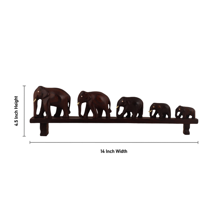 Five Elephants Crossing a Bridge | Kerala Art Decor-Handcrafted Rosewood Elephant Figurine –