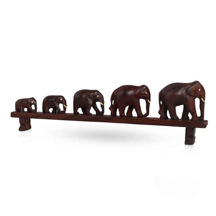 Five Elephants Crossing a Bridge | Kerala Art Decor-Handcrafted Rosewood Elephant Figurine –