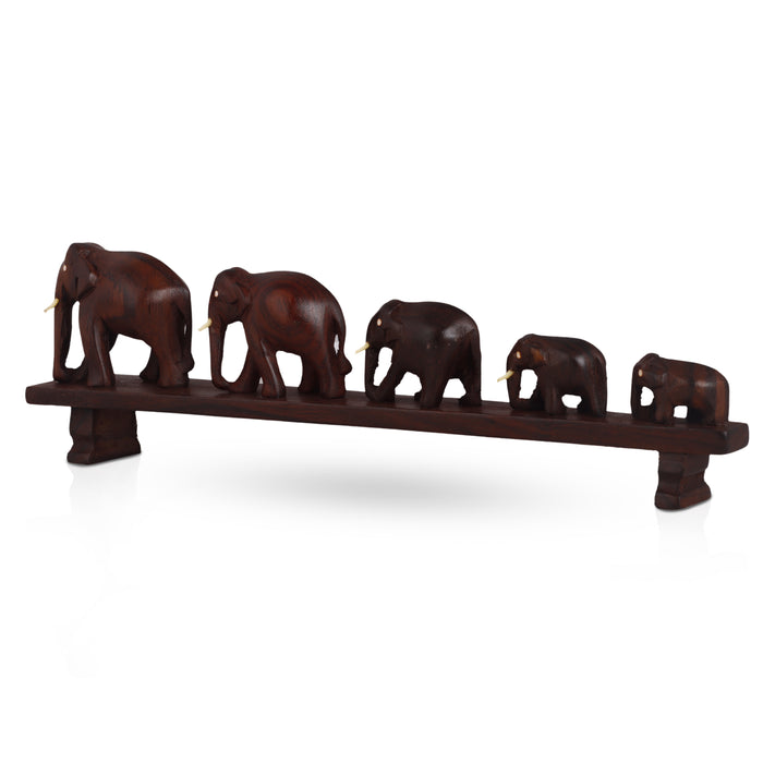Five Elephants Crossing a Bridge | Kerala Art Decor-Handcrafted Rosewood Elephant Figurine –