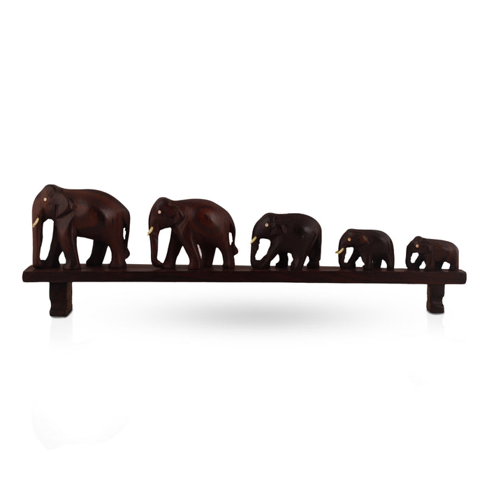 Five Elephants Crossing a Bridge | Kerala Art Decor-Handcrafted Rosewood Elephant Figurine –