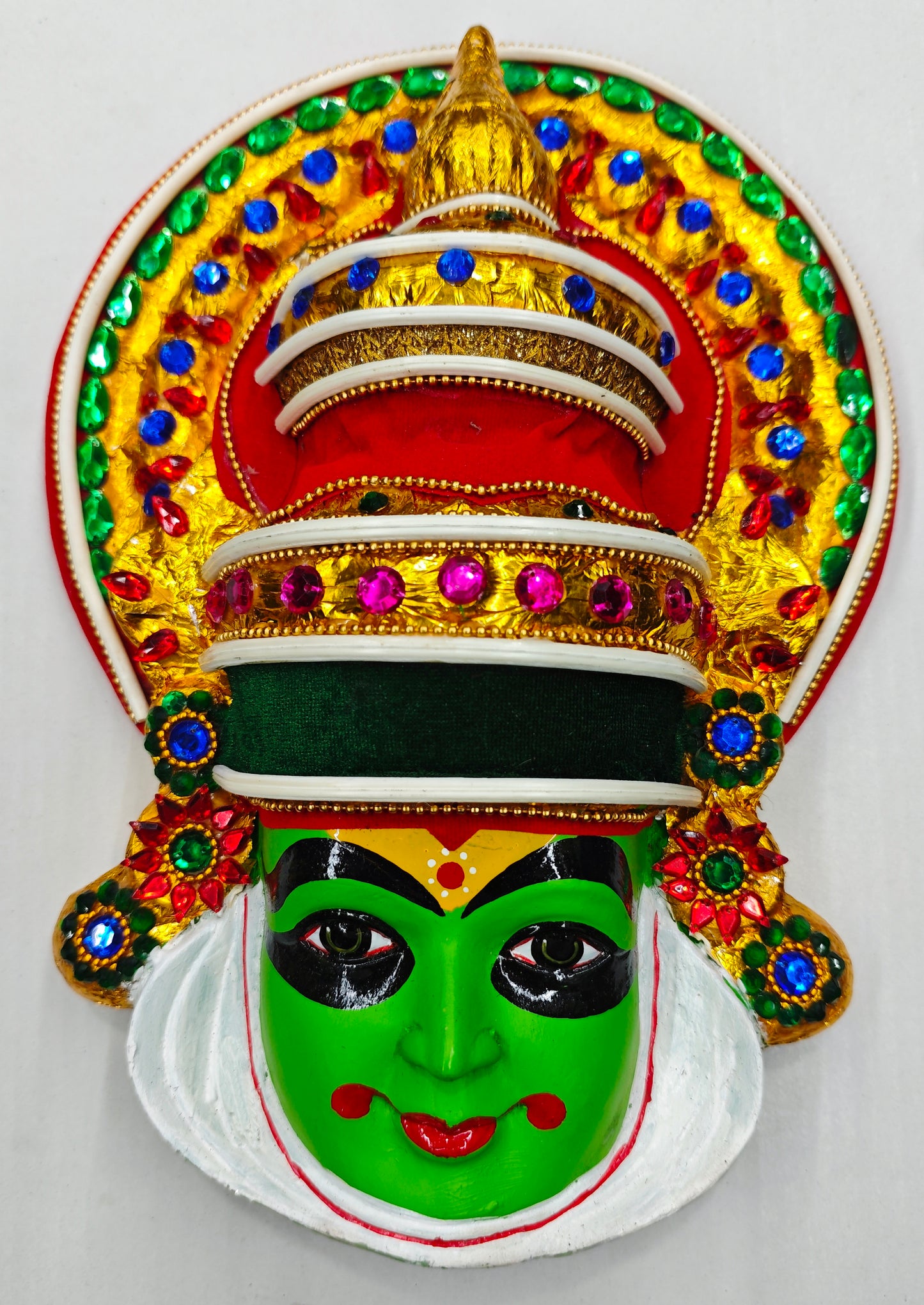 Kathakali Mask Wall Hanging in Fibre – Premium Quality | Handcrafted with Beads & Sequins – 12 Inches