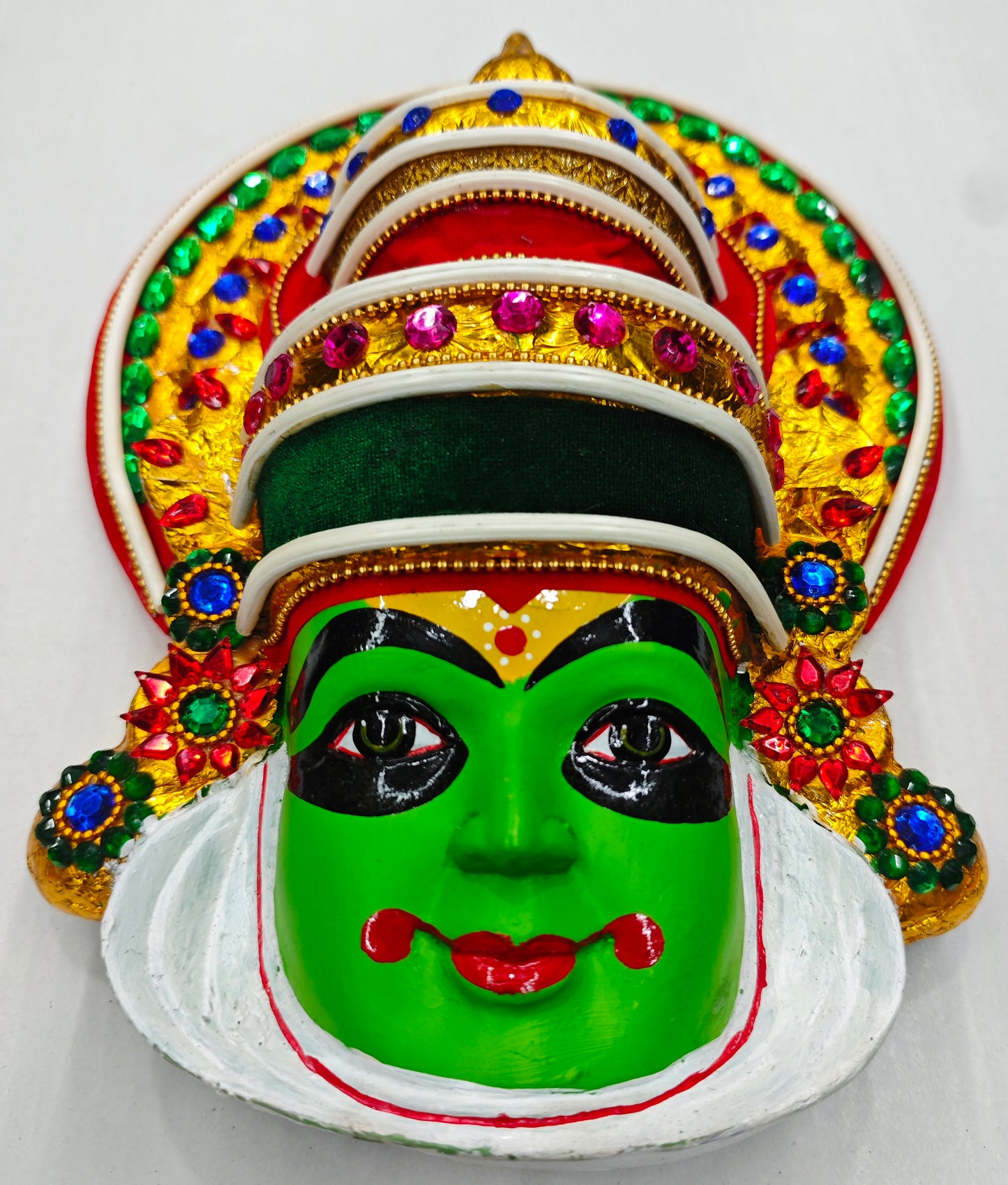 Kathakali Mask Wall Hanging in Fibre – Premium Quality | Handcrafted with Beads & Sequins – 12 Inches