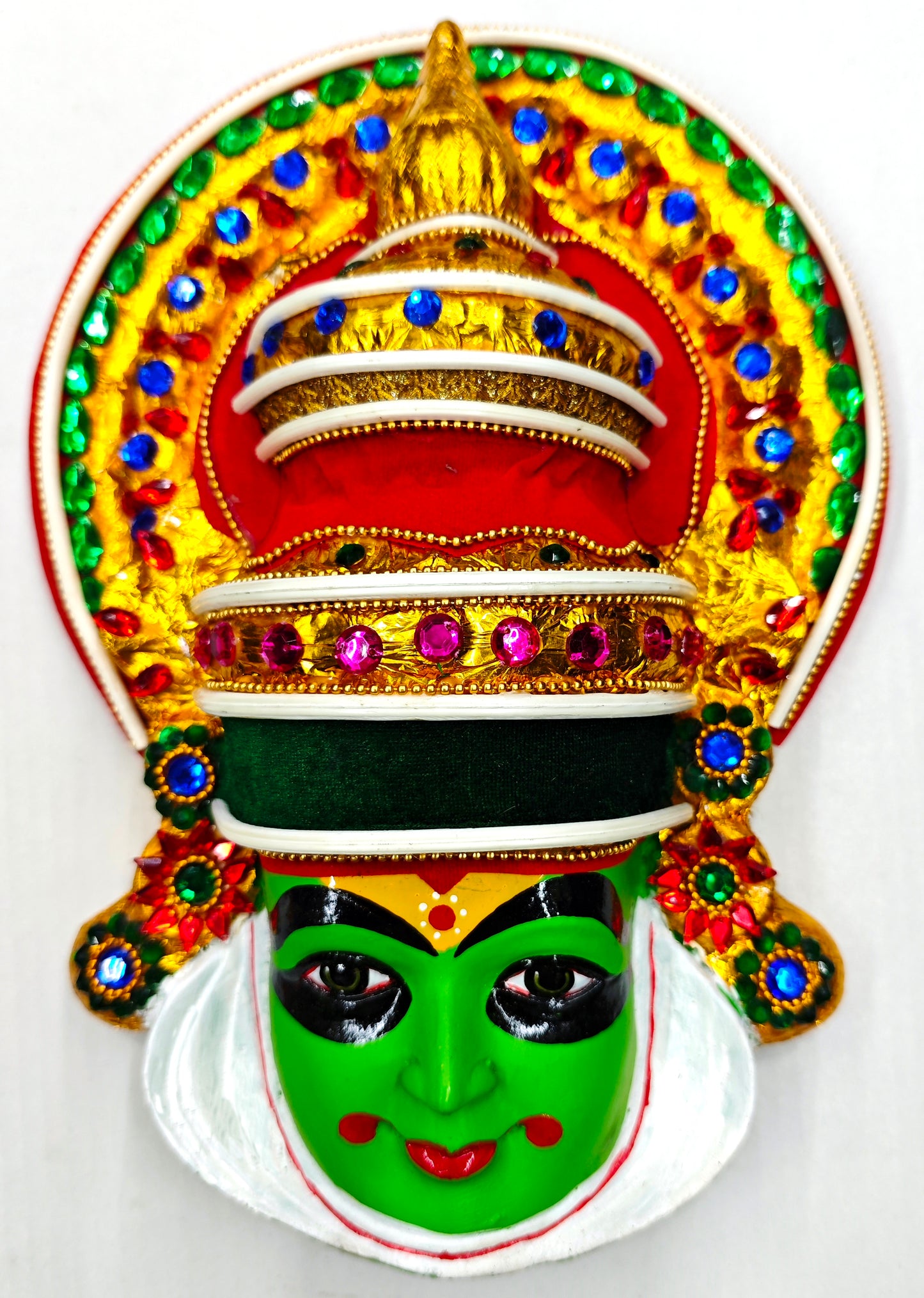 Kathakali Mask Wall Hanging in Fibre – Premium Quality | Handcrafted with Beads & Sequins – 12 Inches