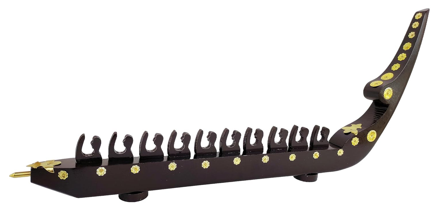 Traditional Kerala Chundan Vallam Miniature – 10 Rowers | Handcrafted Snake Boat Model in Mahogany with Brass Detailing