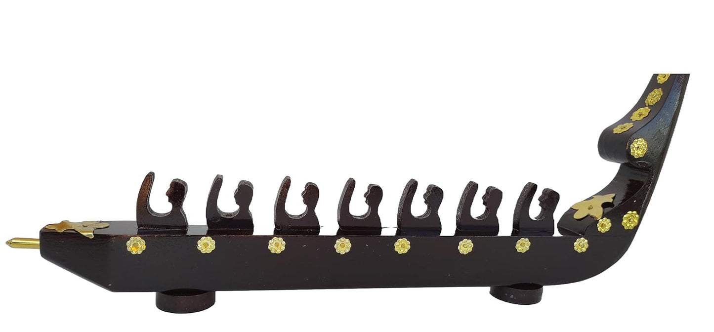 Traditional Kerala Snake Boat Miniature – 7 Rowers | Chundan Vallam Handcrafted in Mahogany with Brass Detailing