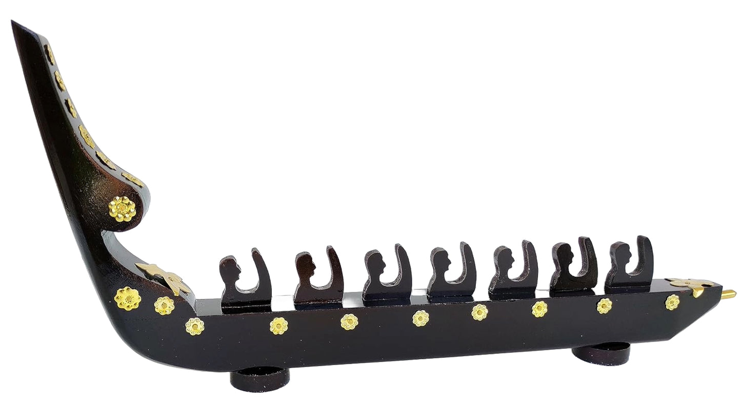 Traditional Kerala Snake Boat Miniature – 7 Rowers | Chundan Vallam Handcrafted in Mahogany with Brass Detailing