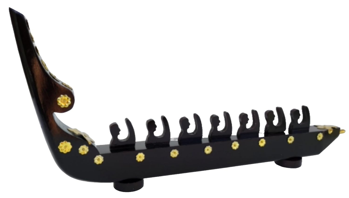 Traditional Kerala Snake Boat Miniature – 7 Rowers | Chundan Vallam Handcrafted in Mahogany with Brass Detailing