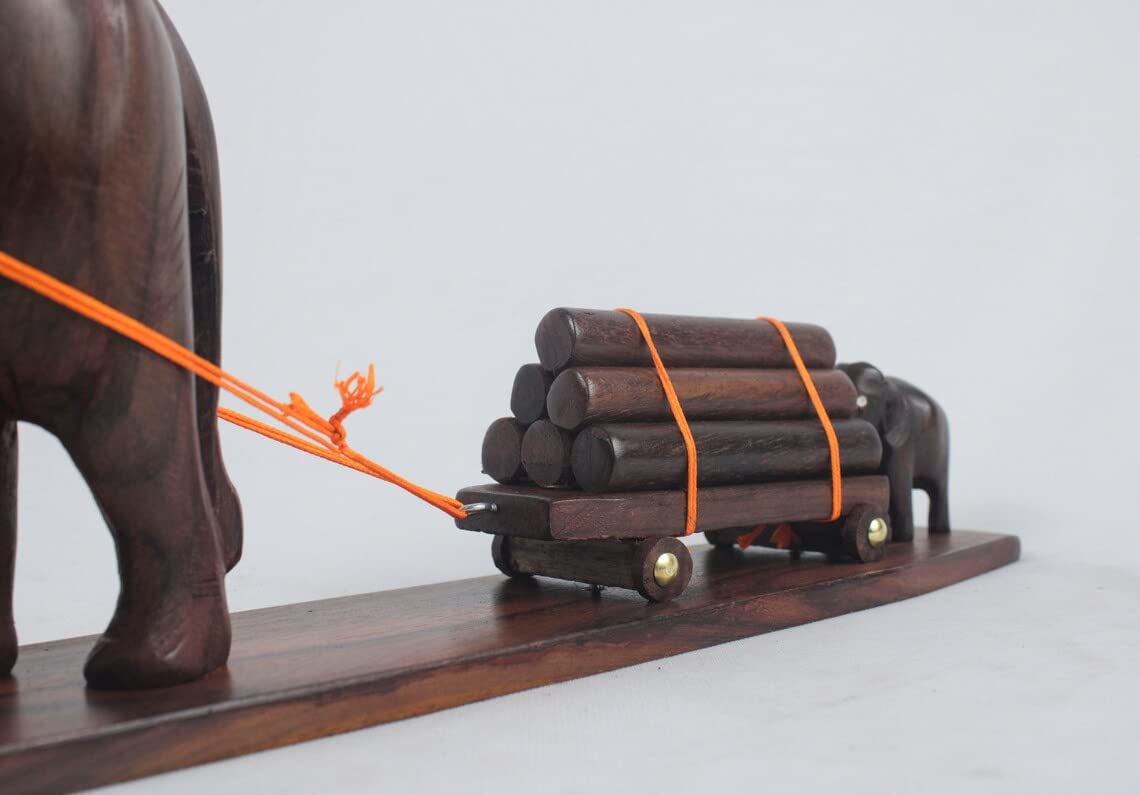 Elegant Elephant Cart Showpiece – Luxury Handcrafted Gift in Rosewood (14") Kerala handicrafts