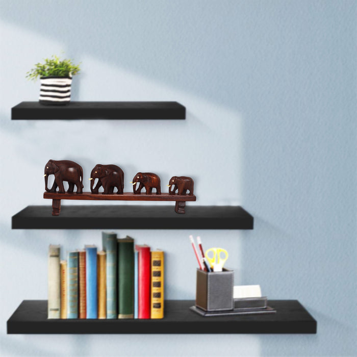 Handcrafted Rosewood Elephant Family Figurine – Four Elephants Crossing a Bridge | Kerala Traditional Decor