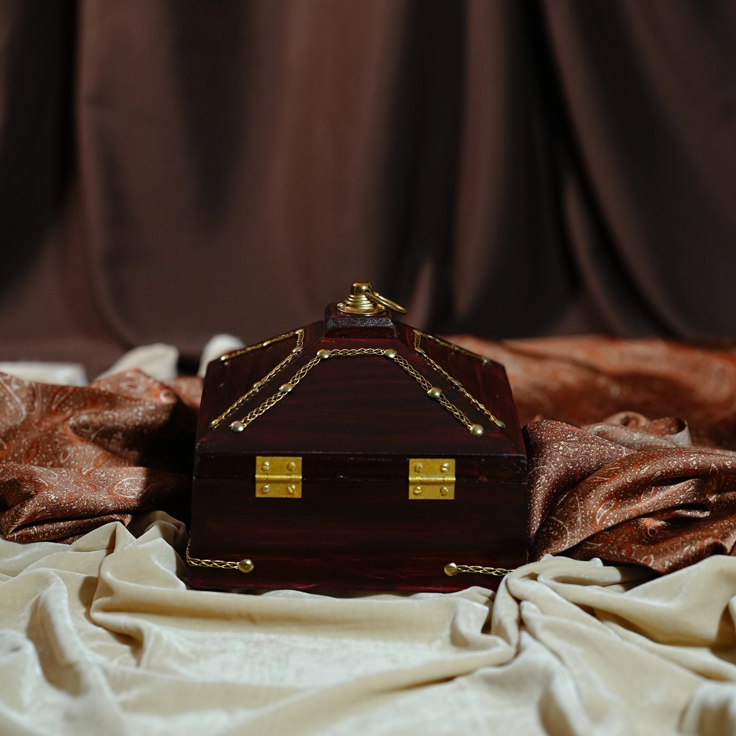 Handcrafted Pyramid Wooden Jewel Box – Medium Size - Kerala home decor