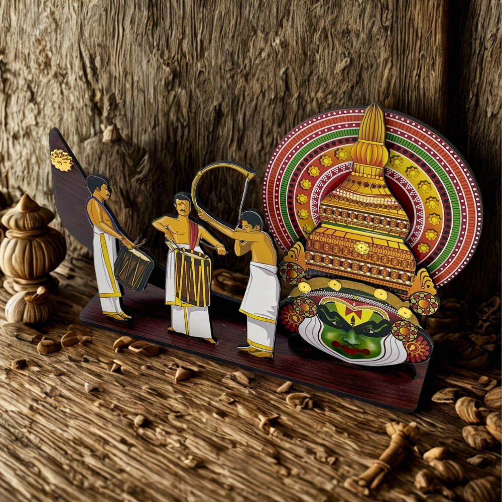 Kerala Festive Vadhyamelam with Boat & kathakali Head – Handcrafted Wooden Showpiece